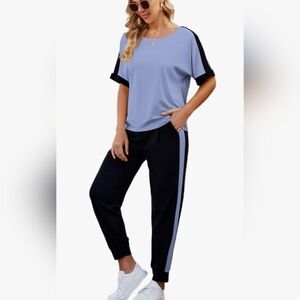 Women's Black and Blue Casual Pants Suit Set